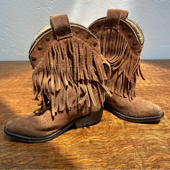 SMOKEY MOUNTAIN BROWN LEATHER FRINGE STUDDED COWGIRL COUNTRY WISTERIA BOOTS - Picture 4 of 16